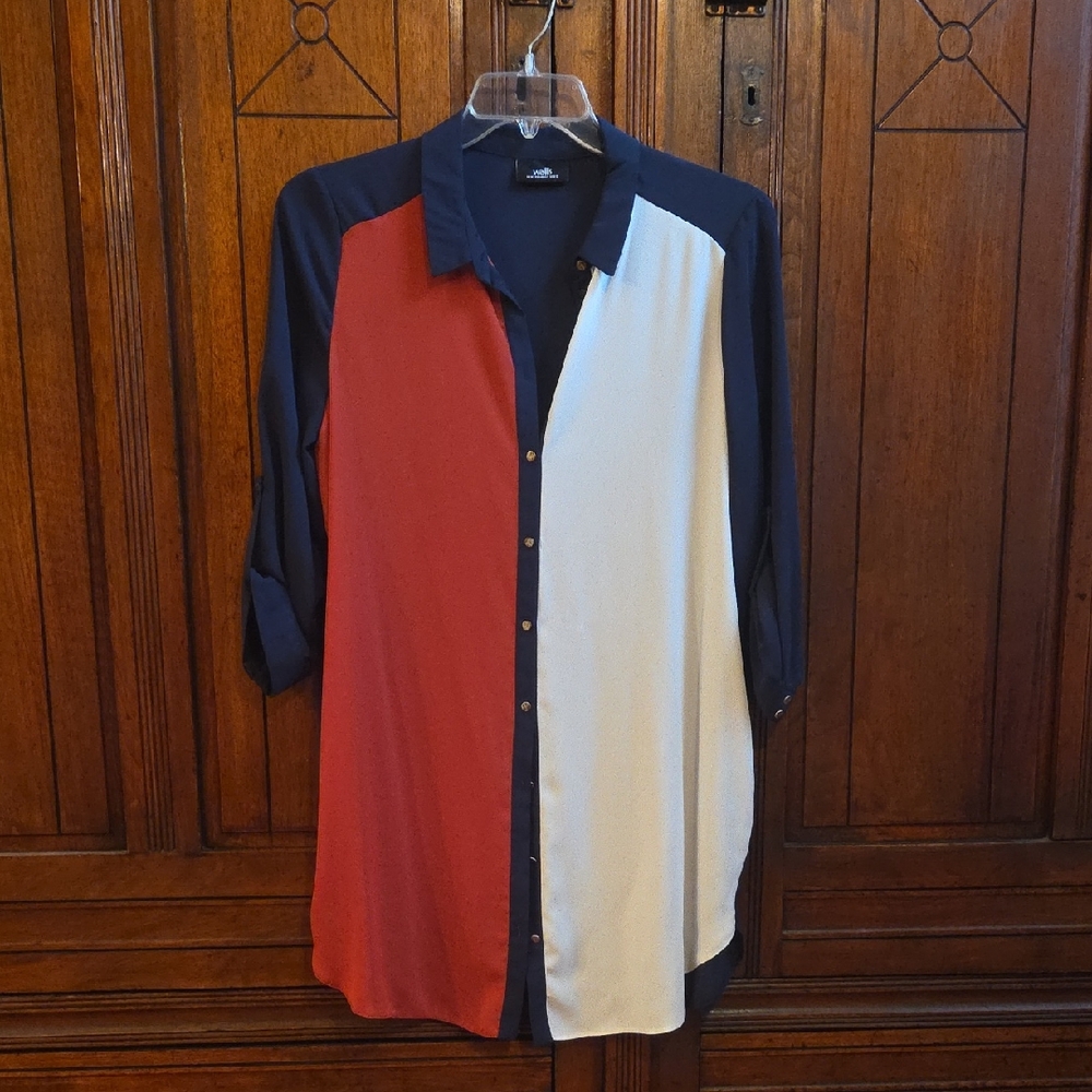 Wallis Women's Tri-Color Button Down Shirt - Navy, Red, White